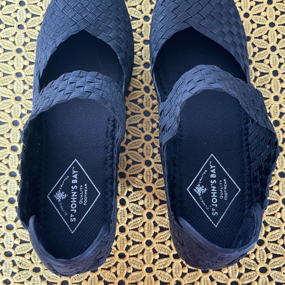 NWOT St. John's Bay Black Woven Wedge Shoes, Size 7 - Picture 5 of 7